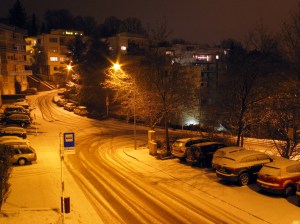 Snow. Picture taken from our balcony. Snow. Picture taken from our balcony.